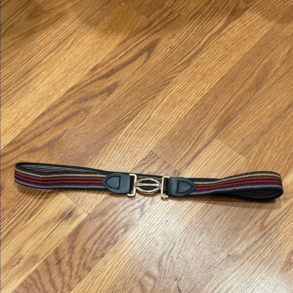 Vintage Multicolor Striped stretchy Belt with Gold Accent buckle women’s medium